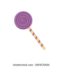 Hand drawn purple lollipop. Vector violet clipart. Spiral candy.