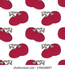 hand drawn purple onion seamless pattern design in white background. icon for cover, t-shirt print, icon, fabric, label, banner, print