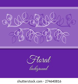 Hand drawn purple ornamental background made from branches with berries. Vector illustration. 10 EPS