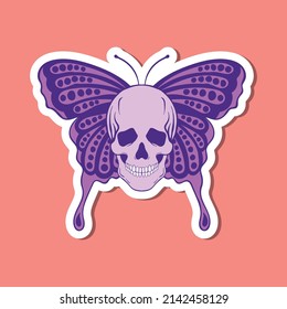 hand drawn purple skull butterfly vintage doodle illustration for stickers print etc premium vector