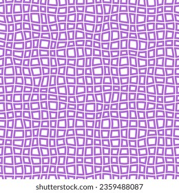 Hand drawn purple square grid seamless pattern. Handdrawn irregular checks. Wave crossing lines background. Doodle notebook sheet texture. Seamless geometric vector pattern. Vector illustration.