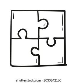 hand drawn puzzle icon in doodle style isolated.