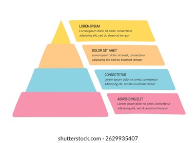 Hand drawn pyramid diagram with 4 colored segments, vector eps10 illustration
