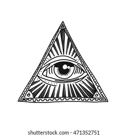 Hand drawn pyramid and eye vector illustration