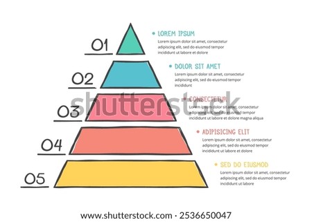 Hand drawn pyramid with five segments, doodle infographics, vector eps10 illustration