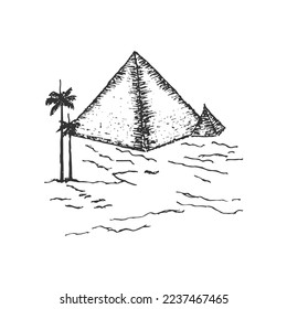 Hand drawn pyramid pen sketch vector illustration vintage drawing eps 10, pyramid drawing vintage concept design sketch.