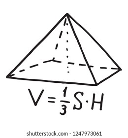 Hand drawn pyramid volume. Sketch for education, icon. Decoration element. Vector illustration