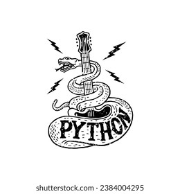 hand drawn python guitar icon vector illustration