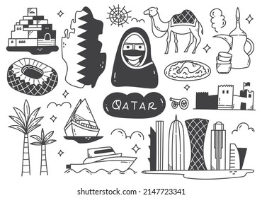 hand drawn Qatar travel destination doodle design element vector illustration 