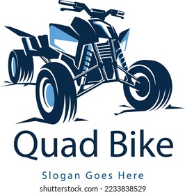 Hand drawn quad logo design quadbike engine machine on light desert backdrop in modern art doodle style