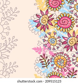 Hand drawn  quaint  floral seamless border.  All objects are conveniently grouped and are easily editable.
