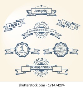 Hand drawn Quality retro labels and ribbons. EPS8.