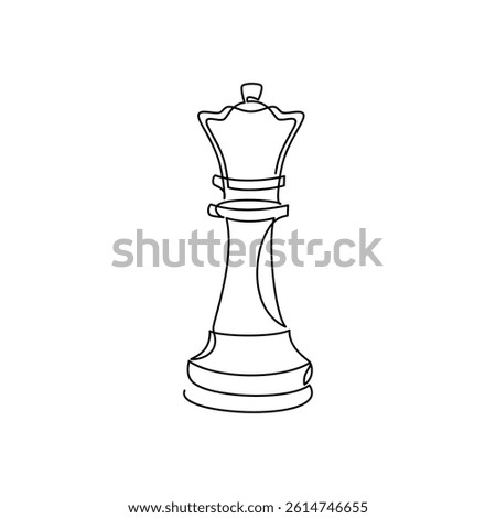 Hand drawn queen chess piece vector. One line continuous drawing. Board game illustration. Abstract linear silhouette icon. Minimal print, banner, card, wall art poster, logo, sign, symbol, sketch.