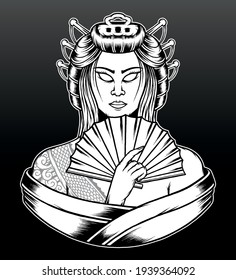 Hand drawn queen of geisha illustration. Premium vector