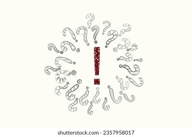 Signo de doodle con signo de exclamación de interrogación dibujado a mano