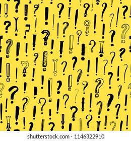 Hand drawn question and exclamation marks pattern. Doodle background for your design.
