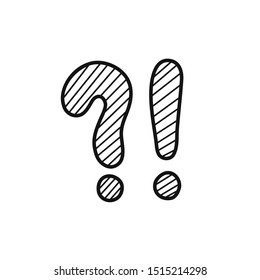 Hand drawn question and exclamation marks isolated on a white. Vector illustration.