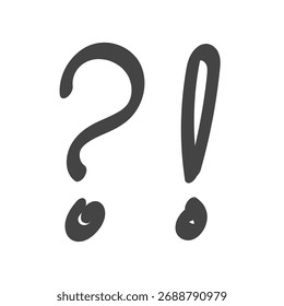 Pontos de interrogação e de exclamação desenhados à mão. Ilustração vetorial