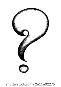 Signo de interrogación dibujado a mano. Elección, concepto de resolución de problemas. Vector doodle, boceto hecho a mano