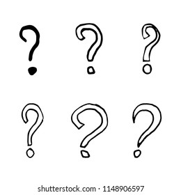 Hand Drawn question mark doodles set. Sketch style icons. Decoration element. Isolated on white background. Flat design. Vector illustration.