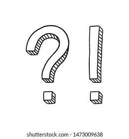 Hand drawn question mark and exclamation point. Doodle, sketch style. Question mark and exclamation point isolated on white. Vector illustration. svg