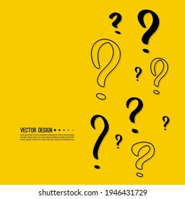Hand drawn question mark. Help symbol. FAQ sign on yellow background. Vector quiz symbol.