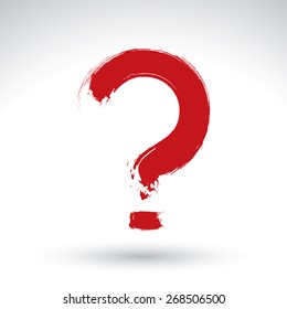 Hand drawn question mark icon, brush drawing query sign, original hand-painted punctuation mark isolated on white background.