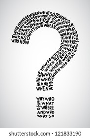 Hand Drawn Question Mark Made Of Question Words.