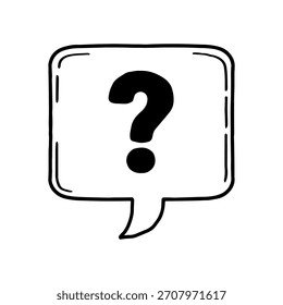 Hand drawn question mark speech bubble doodle style. Outline Sketch of rounded rectangle question box
