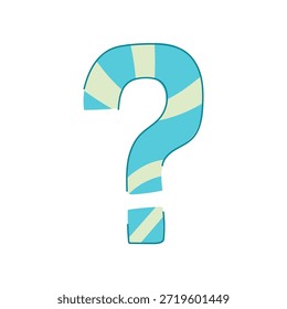Símbolo de ponto de interrogação desenhado à mão com listras azul claro e verde pálido, ilustrando conceitos de dúvida, consulta, suporte e pesquisa de respostas em um fundo branco