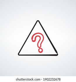 Hand drawn Question mark in warning triangle. Linear icon with thin outline. Stock Vector illustration