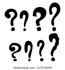 Hand drawn question marks. Doodle ask point. Punctuation marks. Black vector illustration on white background.