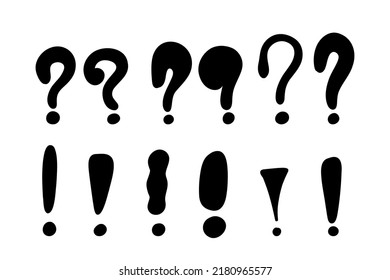 Hand drawn question marks. Doodle ask question point. Punctuation marks. Black vector illustration on white background.