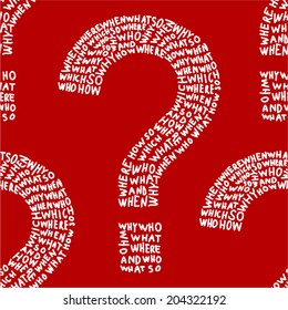 Hand drawn question marks made of question words. Seamless pattern. 