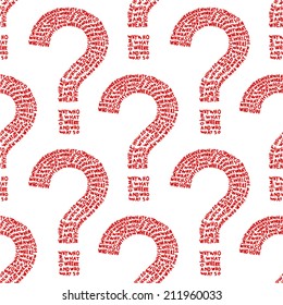 Hand drawn question marks made of question words. Seamless pattern. 