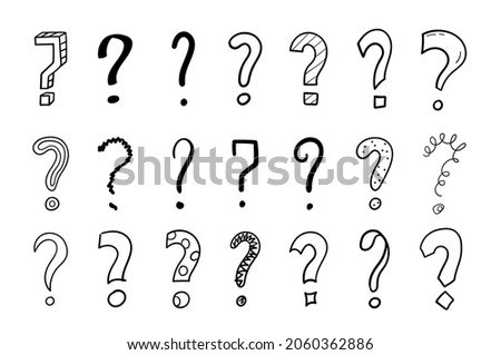 Hand drawn question marks set. Doodle sketch. Vector illustration isolated on white background.