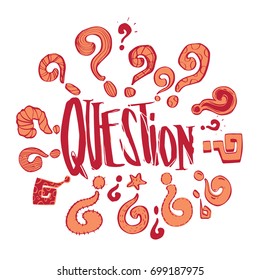 Hand drawn question phases and question marks collection set, business problems and solution concept, illustration vector design.