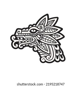 hand drawn Quetzalcoatl head mexican god aztec graphic