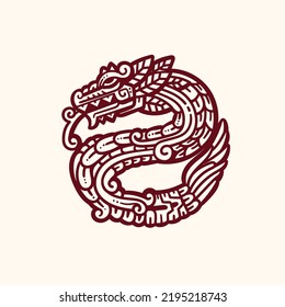 hand drawn Quetzalcoatl mexican god aztec graphic