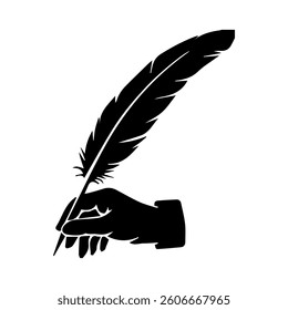 Hand drawn quill pen with an inkwell