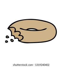 hand drawn quirky cartoon bitten bagel