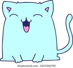 hand drawn quirky cartoon cat in bright neon color