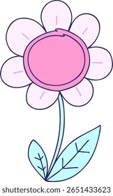 hand drawn quirky cartoon daisy in bright neon color