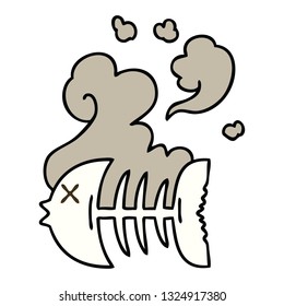 hand drawn quirky cartoon dead fish skeleton
