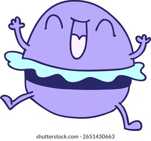 hand drawn quirky cartoon happy burger in bright neon color