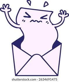 hand drawn quirky cartoon letter and envelope in bright neon colors
