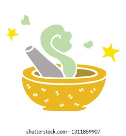hand drawn quirky cartoon magic pestle and mortar