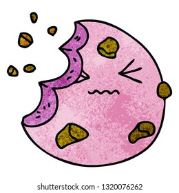hand drawn quirky cartoon munched cookie