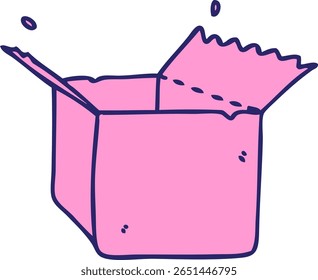 hand drawn quirky cartoon open box in bright neon color