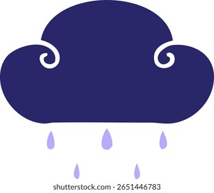 hand drawn quirky cartoon rain cloud in bright neon color